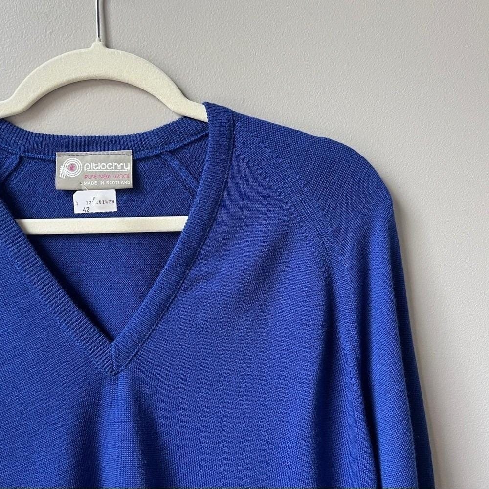 Vintage Sweater Women's L Wool Royal Blue New Deadstock Scottish Preppy Classic - Picture 10 of 12